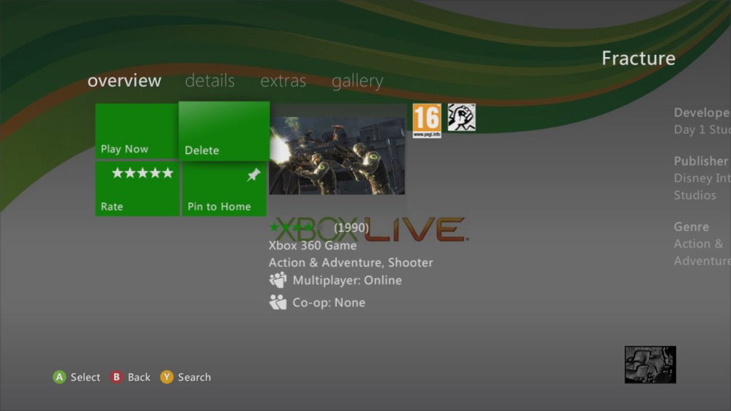 Fracture as it appears on the Xbox dashboard