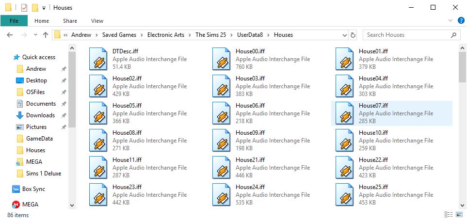 The Sims house directory